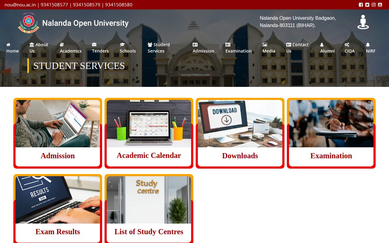 Official NOU page on nou.ac.in: access student services portal